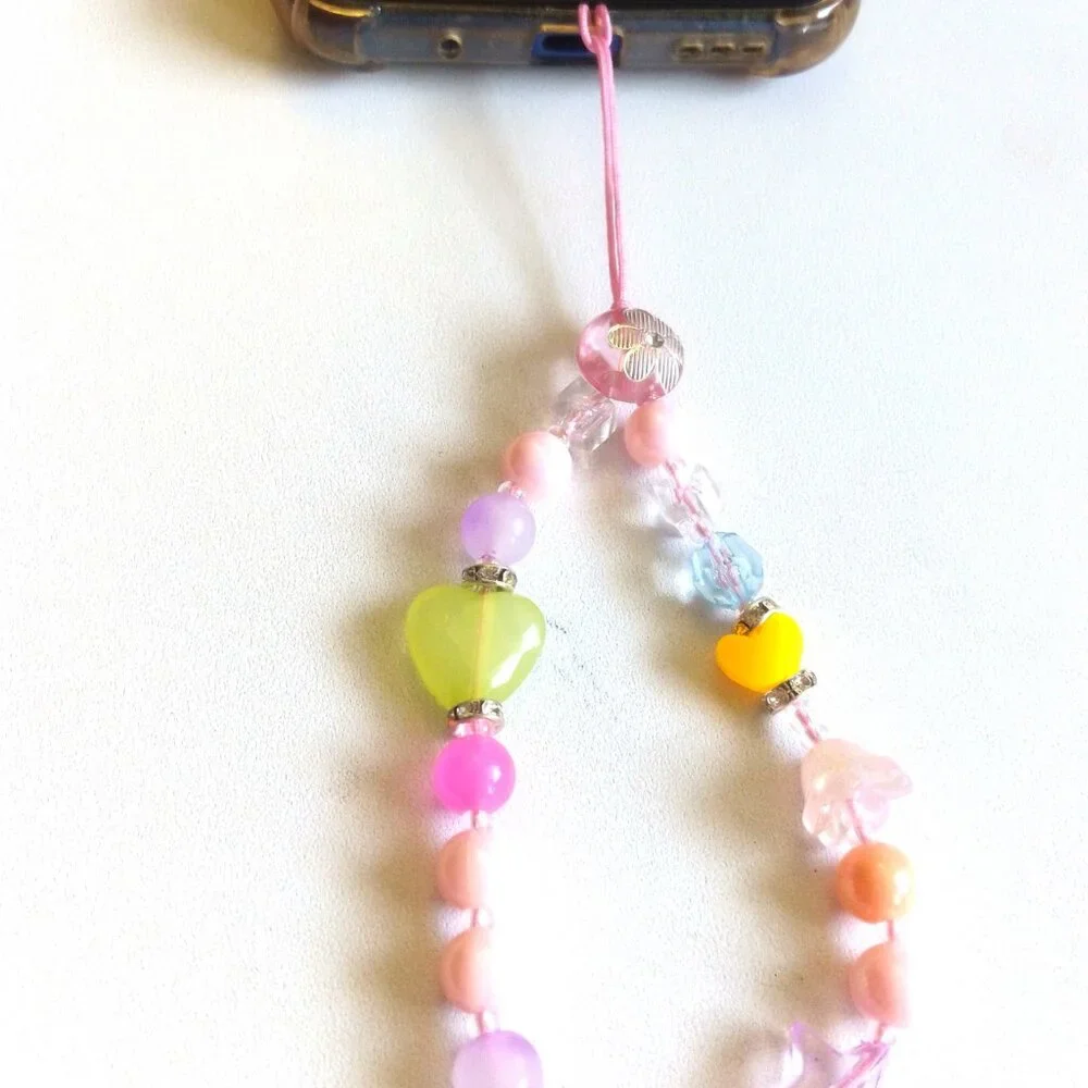 Pink Beads Hear Lily Star Phone Charm